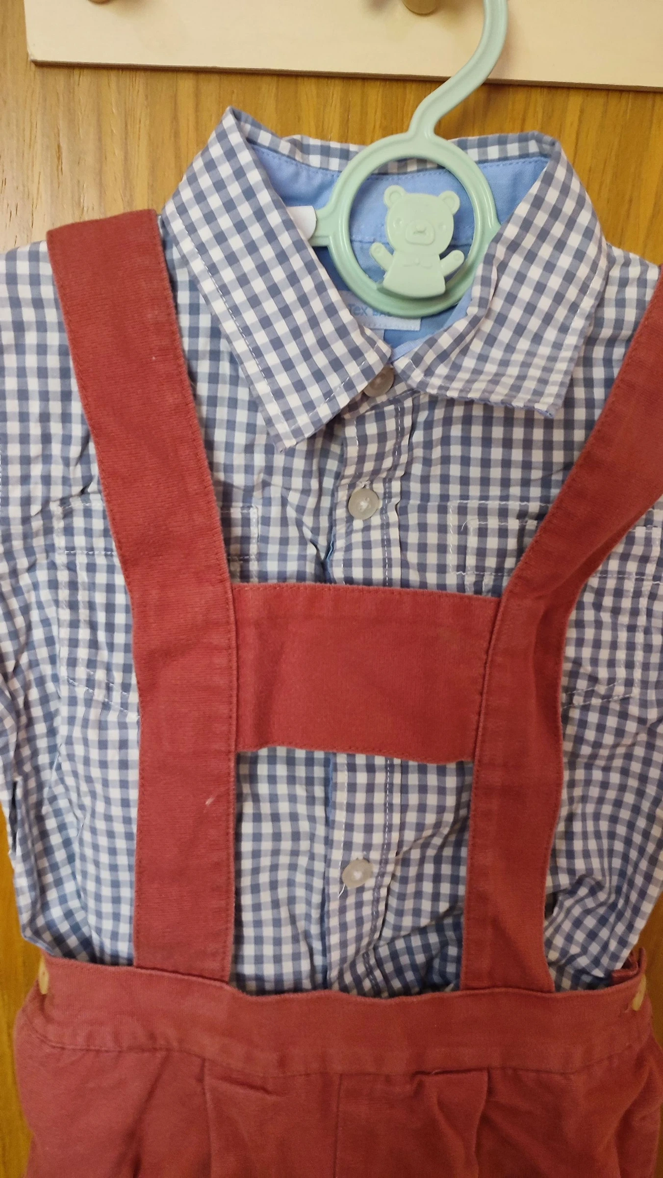Conjunto jardineira camisa quadros vintage 24 meses – photo 2